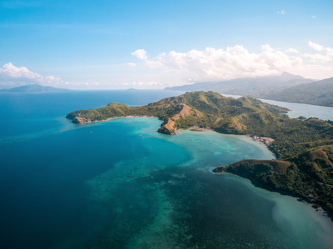 Aerial view of one of Mati City's famous tourist attraction, The Sleeping Dinosaur in Davao Oriental, Philippines