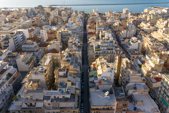 Aerial view of empty streets due to the coronavirus pandemic in Patras, Greece