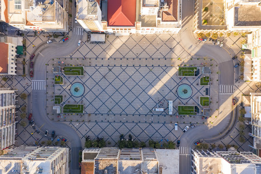 Aerial view of an empty square due to the coronavirus pandemic in Patras, Greece