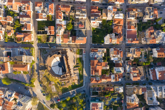 Aerial view of empty streets due to the coronavirus pandemic in Patras, Greece