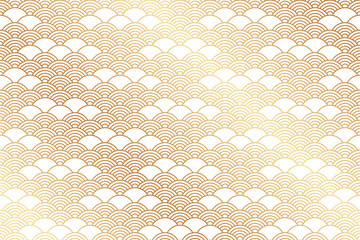 Seamless pattern in chinese style. White oriental background with golden waves.