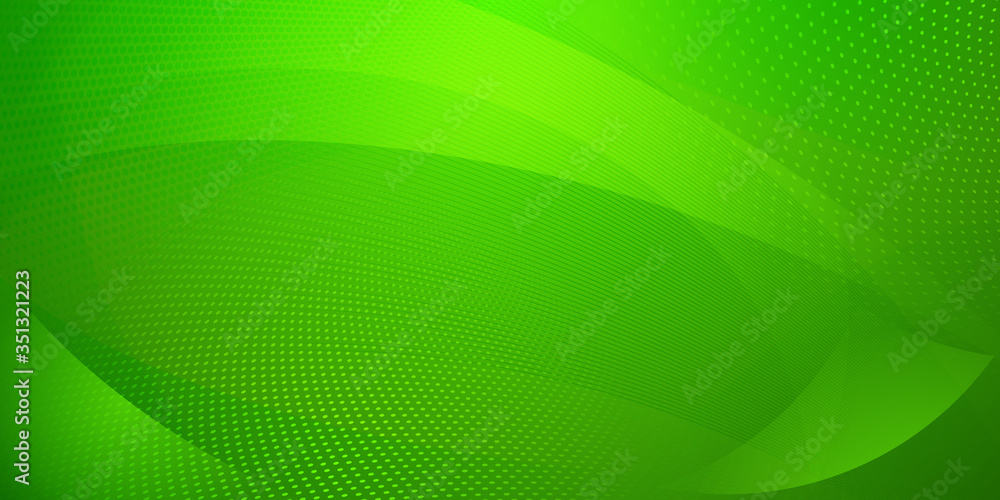 Wall mural abstract background made of halftone dots and curved lines in green colors