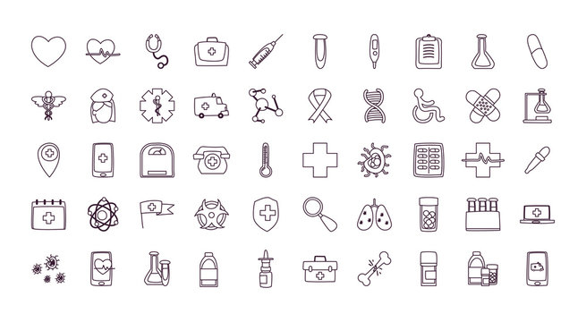 Medical line style icon set vector design