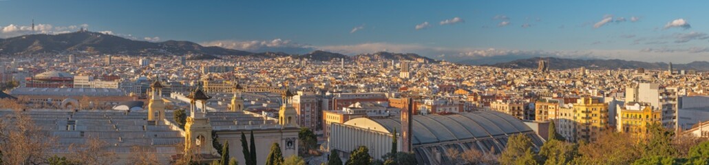 Fototapeta na wymiar Barcelona - The panorama of the city with the at the dusk.