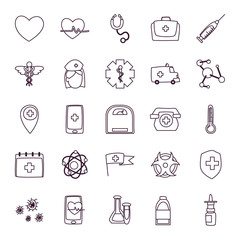 Medical line style icon set vector design