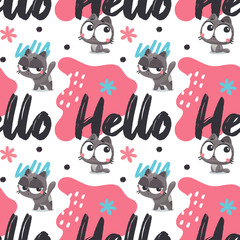 Seamless cute vector animal pattern with pets cats