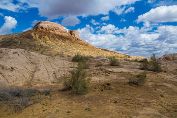 Ruins of Ayaz Qala fortress in Kyzylkum desert, Uzbekistan