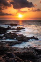 Obraz premium Sunset in the basque coast under Jaizkibel mountain in Hondarribia, Basque Country.