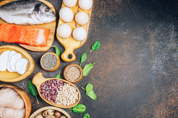 High protein food. Healthy nutrition or diet concept. Products for strong hair