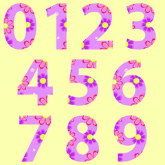 0 1 2 3 4 5 6 7 8 9 alphabets applied with colorful simple flowers