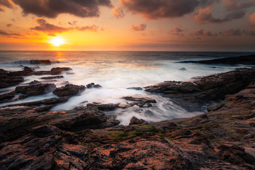 Sunset in the basque coast under Jaizkibel mountain in Hondarribia, Basque Country.
