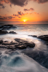 Sunset in the basque coast under Jaizkibel mountain in Hondarribia, Basque Country.