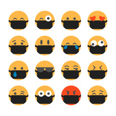 Fototapeta premium Emoticons with protective masks. Popular chat icons.