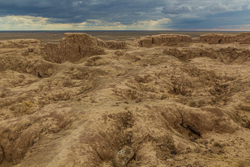 Ruins of Ayaz Qala fortress in Kyzylkum desert, Uzbekistan