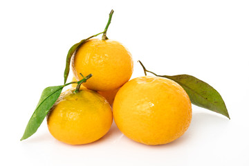 mandarins with leaf isolated on white background