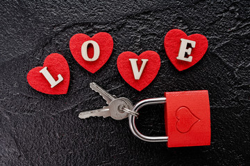 heart with key. abstract love background concept with key and red padlock