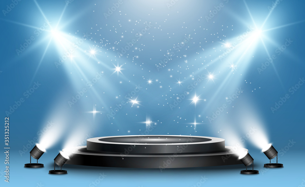 Poster winner background with signs of first, second and third place on a round pedestal. vector winner pod