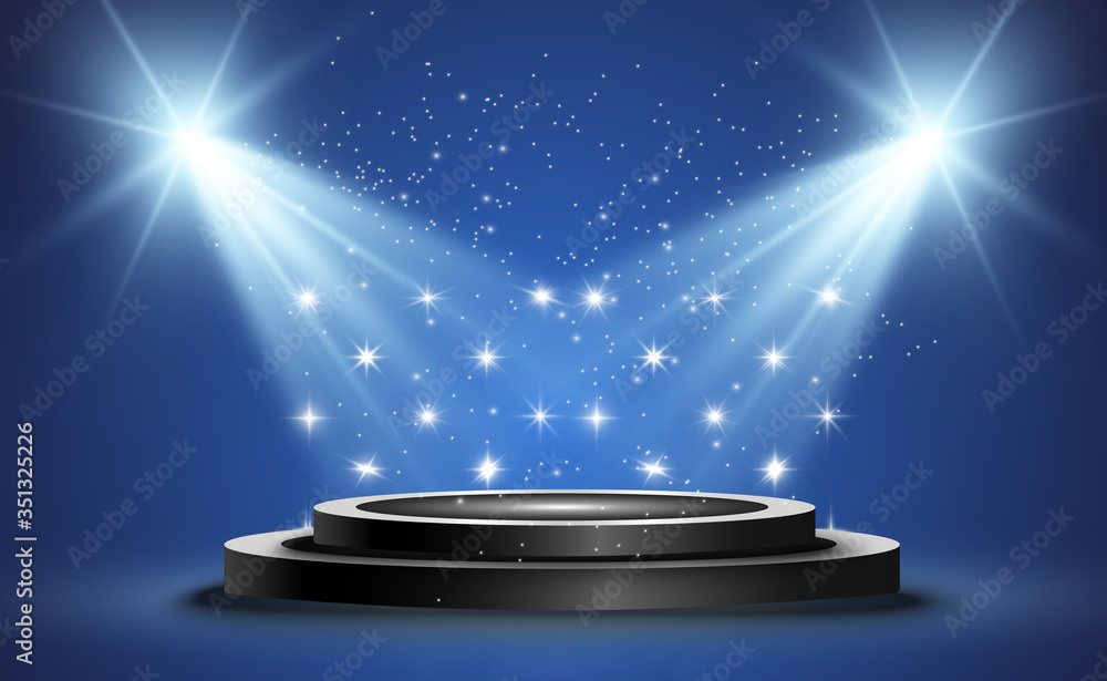 Poster winner background with signs of first, second and third place on a round pedestal. vector winner pod