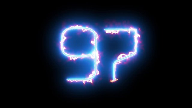 Blue lights form luminous numeral 97 on black background. Appears and disappears. Fiery style. 4k.  Seamless loop.