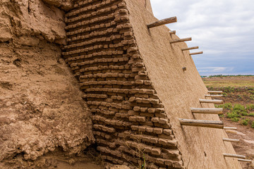 Renovated walls of Kyzyl Qala (Kala) fortress in Kyzylkum desert, Uzbekistan