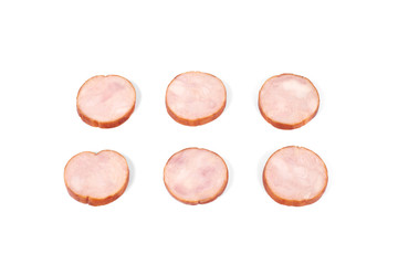 Slices of tasty chicken meat , isolated on white background