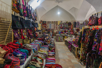 KHIVA, UZBEKISTAN - APRIL 25, 2018: Interior of the Allakuli Khan bazaar in Khiva, Uzbekistan