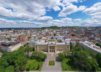 Aerial veiw on Ivan Franko National University of Lviv from drone