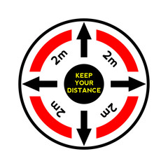 Keep your distance when you meet. Safety when communicating with other people. Warning poster.