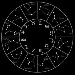 card of zodiac signs in the starry sky
