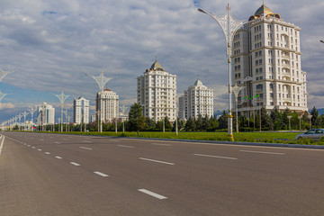 Marble-clad buildings of modern Ashgabat, Turkmenistan