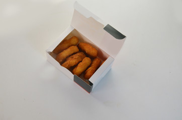 fried Chicken Nuggets.closeup in take-out box. food delivery