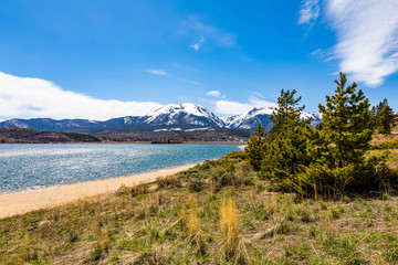 Dillon lake reservoir with mountains in Colorado at summer