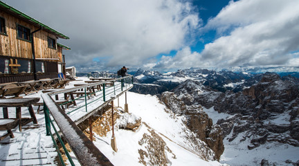 Photographer on the top. Le Tofane mountain. Italy