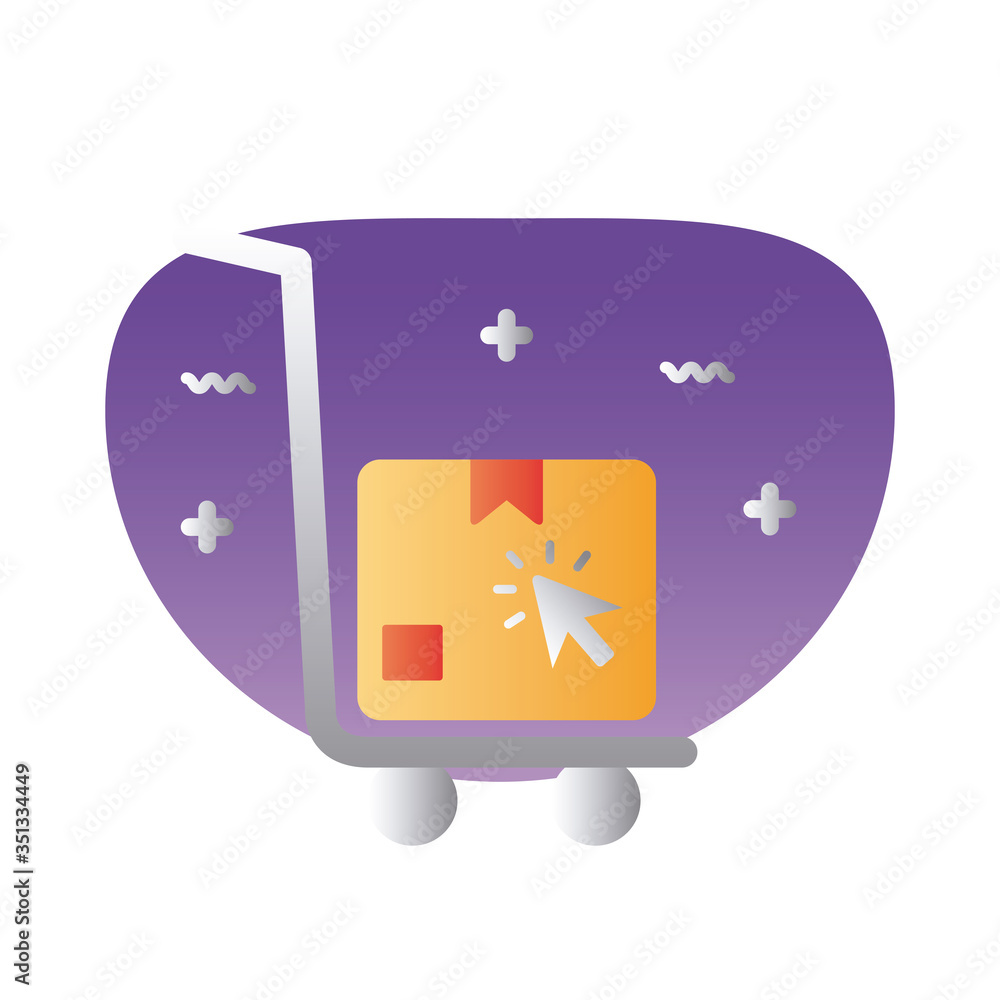 Poster cart with box delivery and cursor degraded style icon