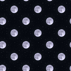 Seamless pattern of the moon and stars on a dark background.