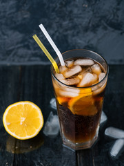Classic long island iced tea, cocktails with strong drinks . Vodka,gin, rum, tequila and lemon juice with Cola and ice