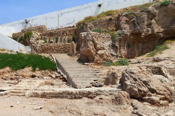 Walls of the The Caves of Hercules in Cape Spartel in Morocco. Is an archaeological cave complex near Atlantic Ocean, located west of Tangier, the popular tourist attraction.