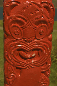 Traditional Maori carving,tiki face. New Zealand