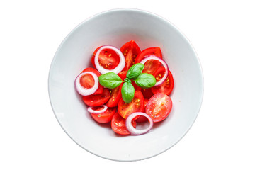 tomato and basil salad Menu concept healthy eating. food background top view copy space for text healthy eating table setting keto or paleo diet organic