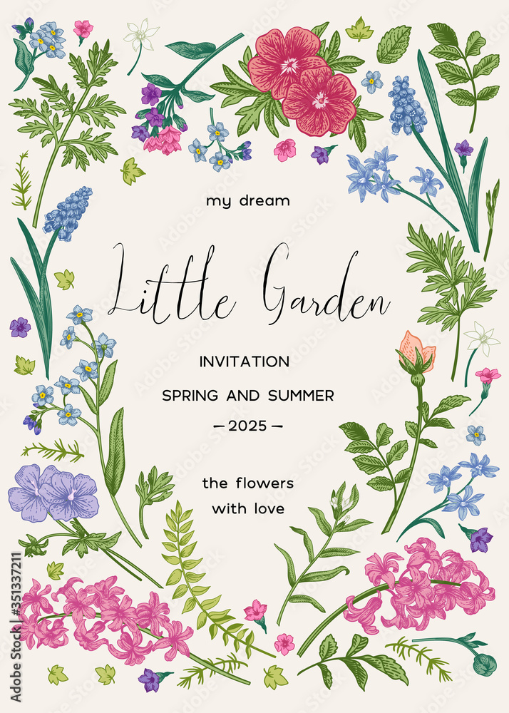 Wall mural  Invitation card with flowers.