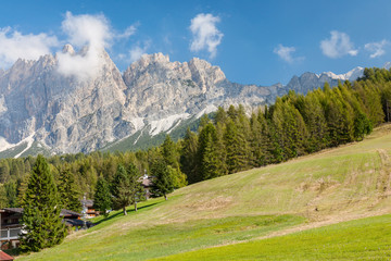 Picturesque ski slope on a fine September day, Cortina D "Ampezzo, Italy