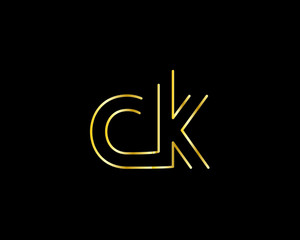 C K letters or vector logo in gold color