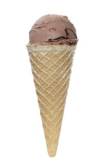 Chocolate ice cream in cone, isolated on white background with clipping path