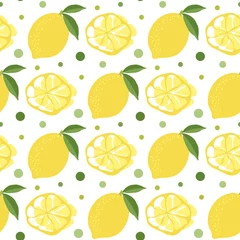 Wall murals Lemons Lemon seamless pattern. Vector illustration citrus fruit. Summer template food. Lemon slice pattern on white background. Repeating texture. Modern ornament. Design paper, wallpaper, cover.