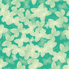 Fototapeta na wymiar Mint green butterflies seamless vector pattern. Decorative surface print design. For farics, stationery, and packaging.