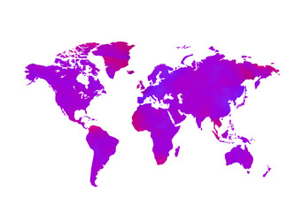 World map illustration. Isolated on white background. Violet and raspberry color.