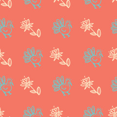 folklore chicken flower seamless repeat pattern