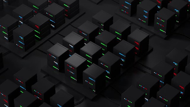 Dark 3d render of abstract database. Server stack concept. Data processing center. Loopable animation.

