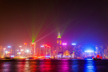 Fototapeta na wymiar Hong Kong city light show skyline