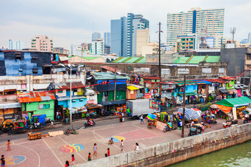 Slum neighbourhood of Manila city, Philippines - obrazy, fototapety, plakaty